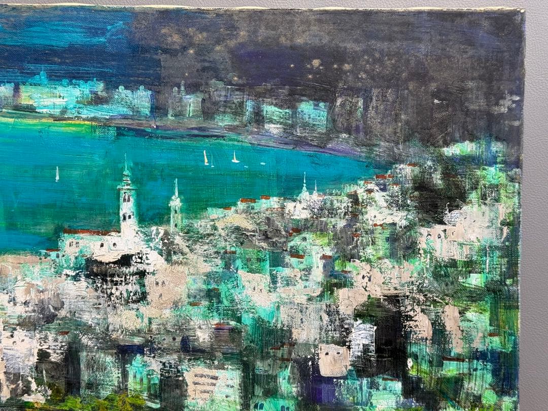 真作 金澤満寿雄 マントンの眺望 20号 大作 油彩画 元二科会会友 二科賞受賞