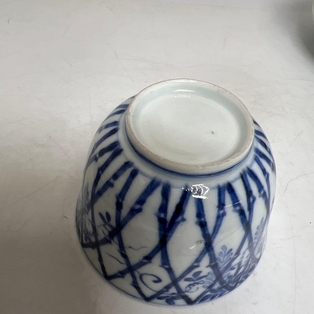 江戸後期　古伊万里　上手竹花文　中皿、猪口　通り物15点　東さ8-0124☆2F