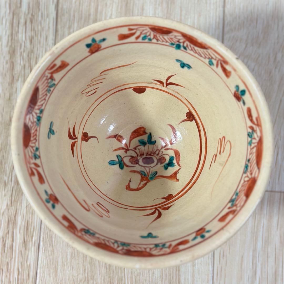 九谷焼 抹茶碗 赤絵　伝統工芸品　友山堂窯　川崎健次郎　手描き