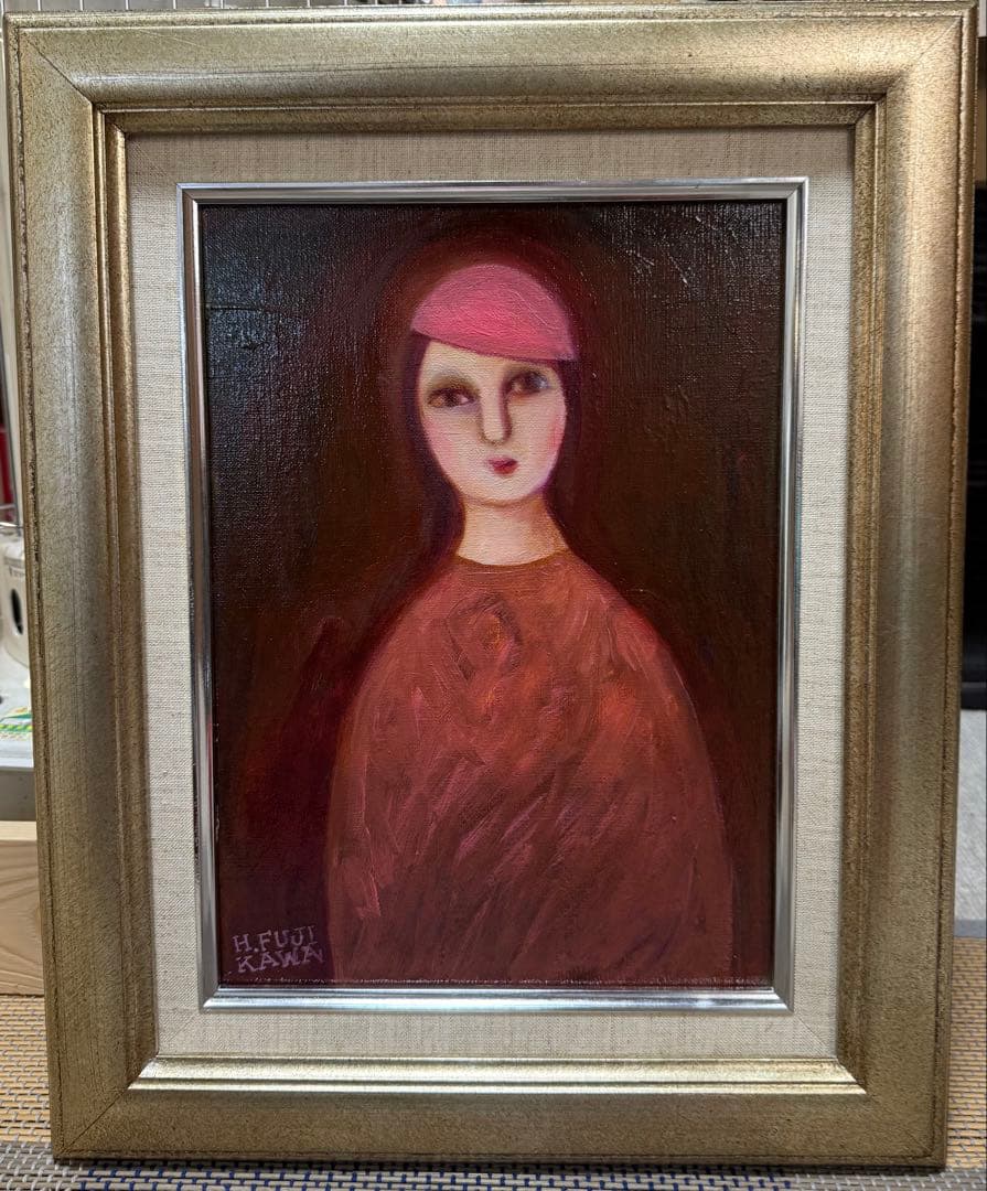 アート絵 H. FUJI KAWA女性のポートレート 油彩画