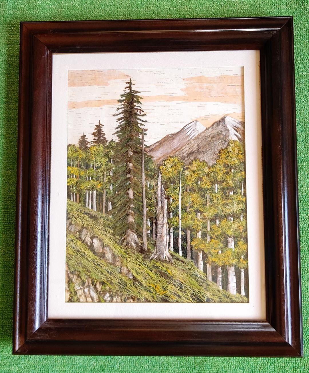 樹皮絵画☆北海道☆F6 全国伝統工芸展入選作品☆アート インテリア 額縁 絵画