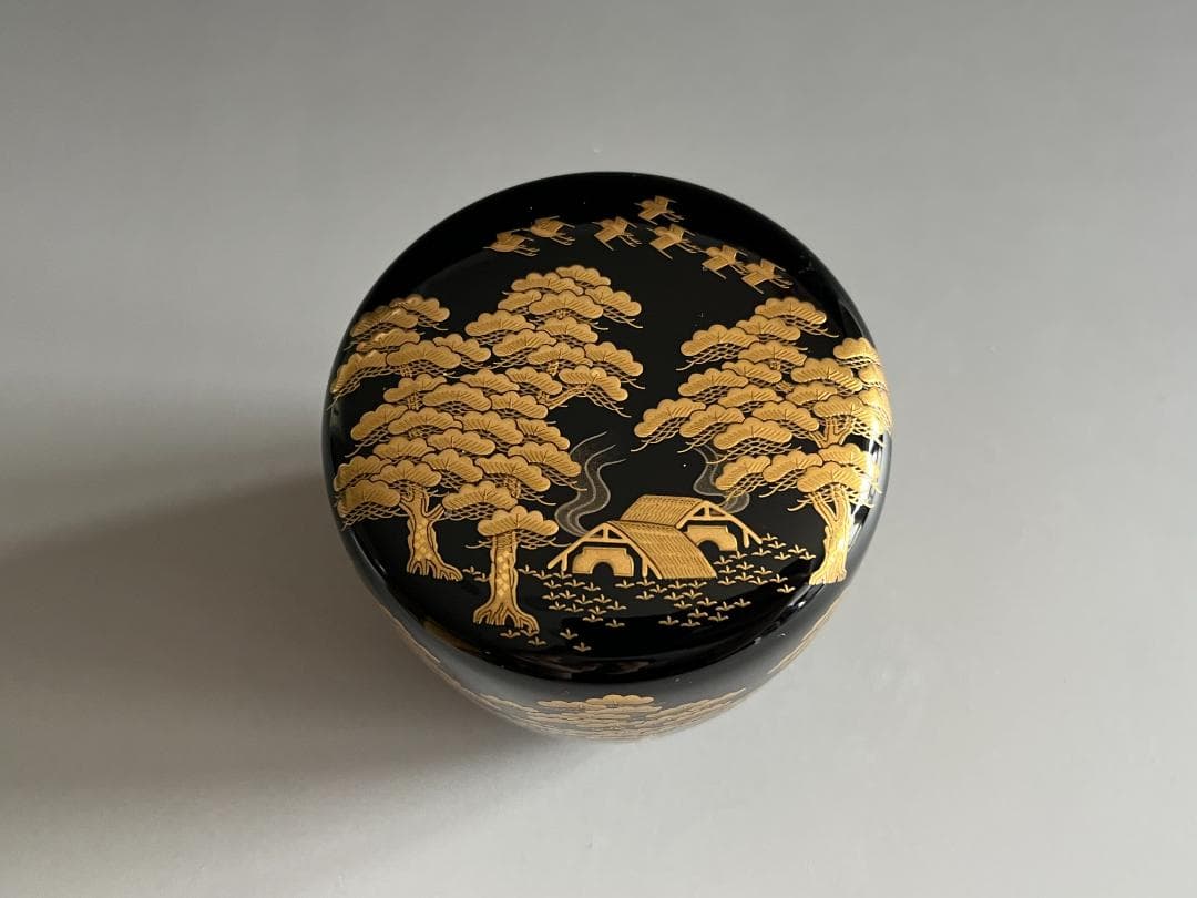 一瓢斎　黒大棗　松蒔絵　内銀地　薄茶器　茶道具