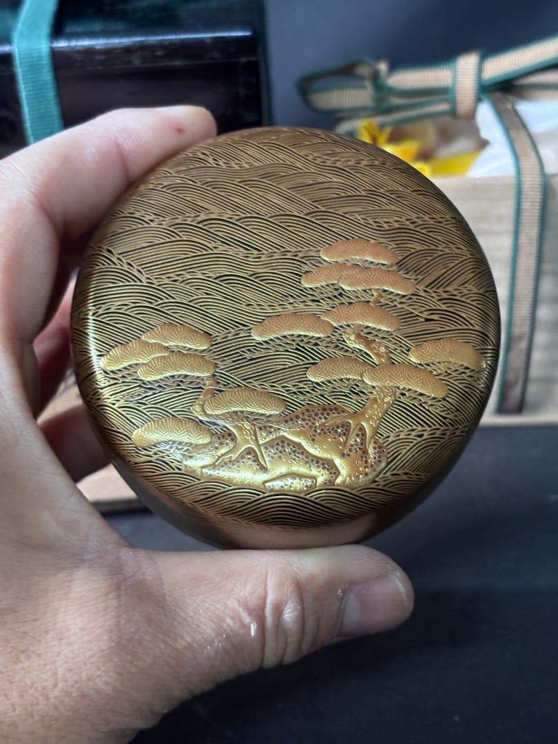 送料無料　鵬雲斎　花押　蒔絵　輪島塗　塗師　駒澤徹造　松波平棗　茶道具　二重箱