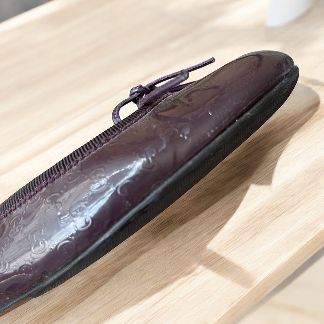 GUCCI フラット　バレエシューズ　レザー　ダークパープル　CG柄　36