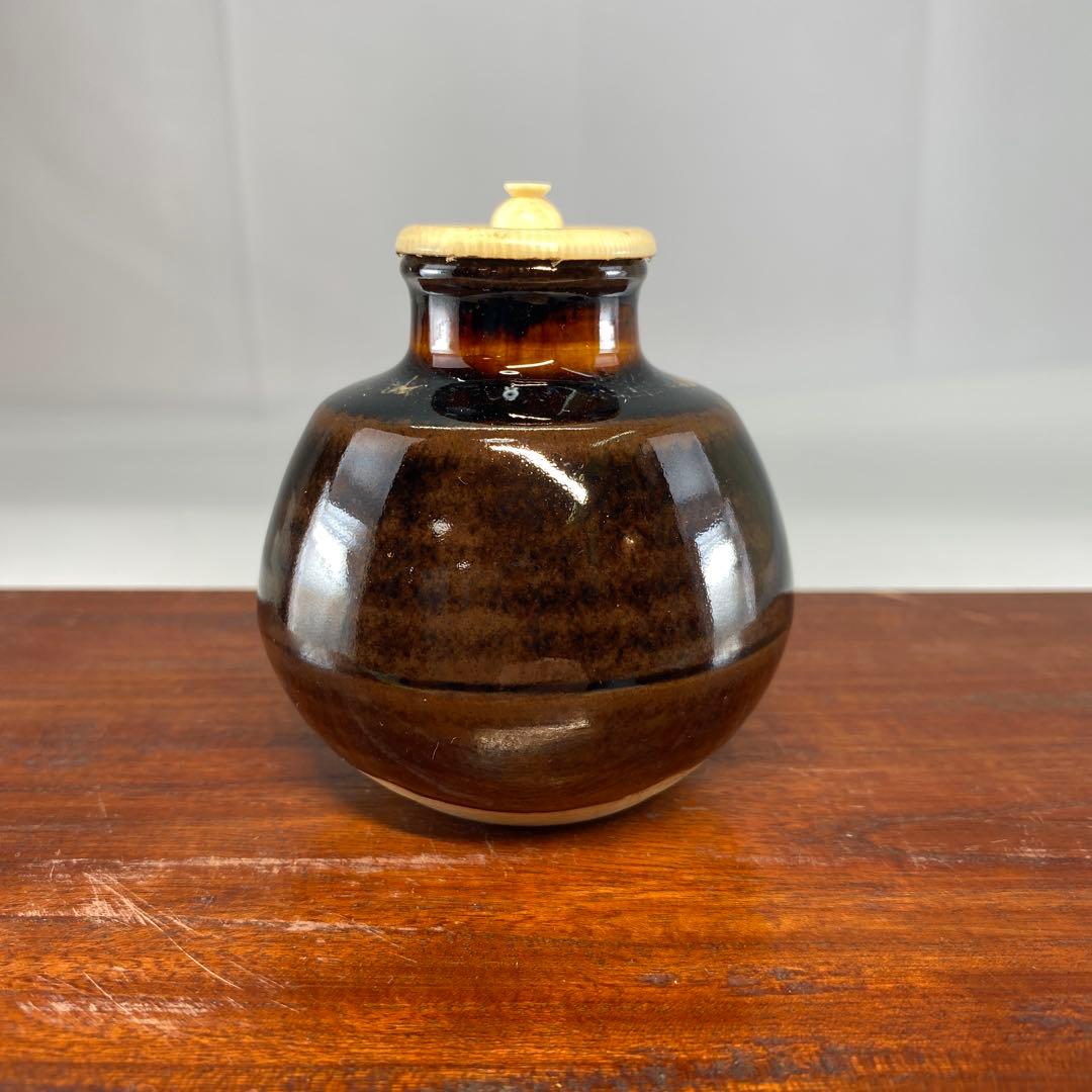 【茶道具】桶谷定一造　丸壺茶入（共箱）