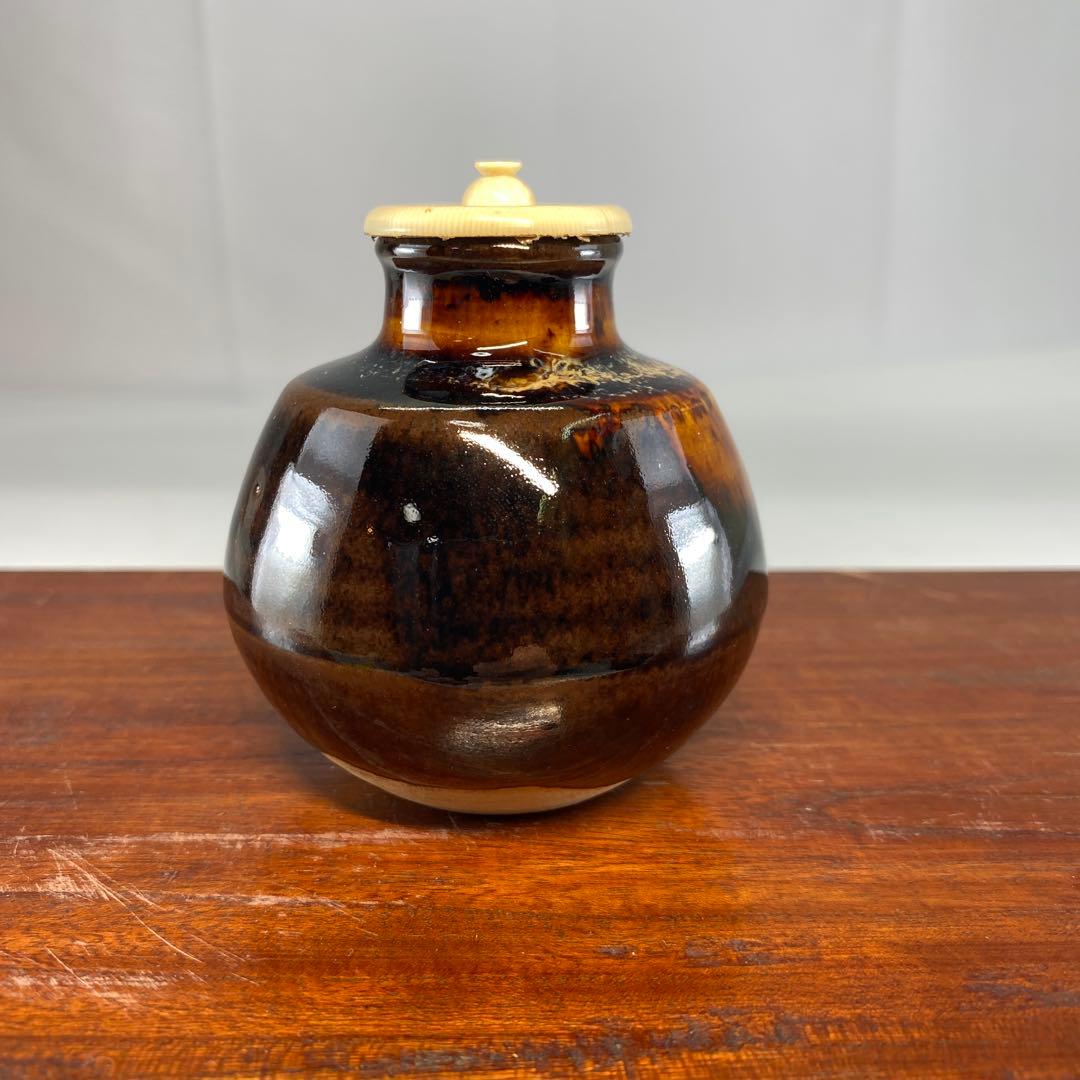 【茶道具】桶谷定一造　丸壺茶入（共箱）