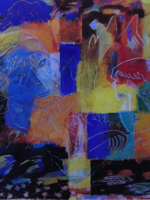 林敬二、【光る樹の中の二つの肖像】、希少な画集画、新品高級額