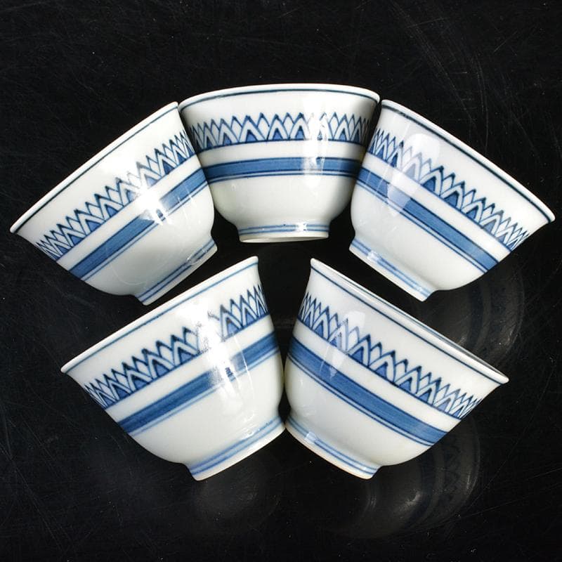 京焼　清水焼　平安　瑞泉造　青華　煎茶碗　五客　星悠丈書付箱　V　R7293