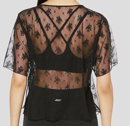 チャコット　レースTシャツ　花柄　黒