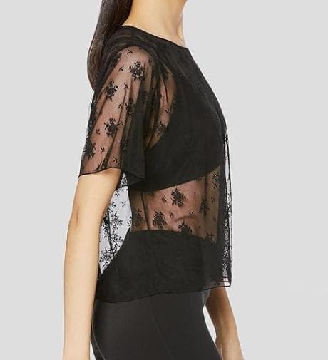 チャコット　レースTシャツ　花柄　黒