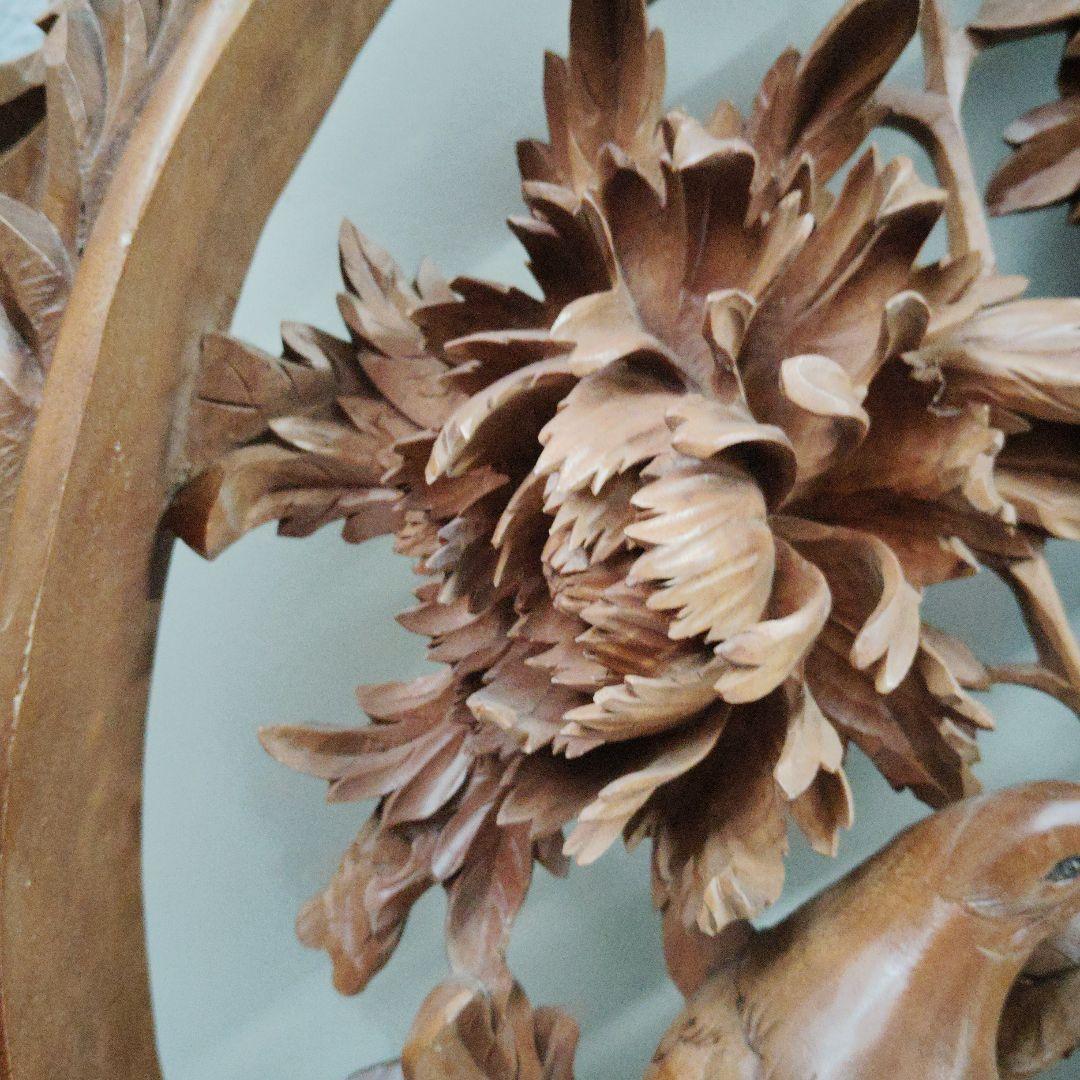 値下げ　木製花鳥彫刻 円形 送料 キャンペーン中の値下げです