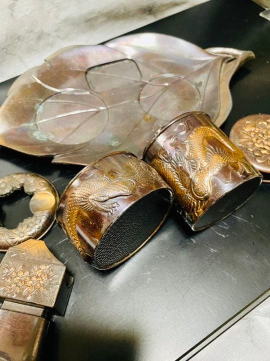 Occupied Japan 超希少灰皿セット　龍柄　銅製　ビンテージ
