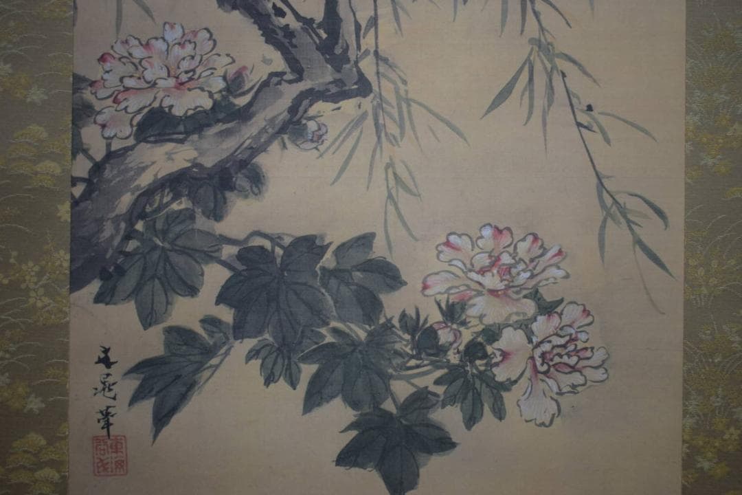 複製/谷文晁/花鳥図/工芸/2-2/布袋屋掛軸HJ-46