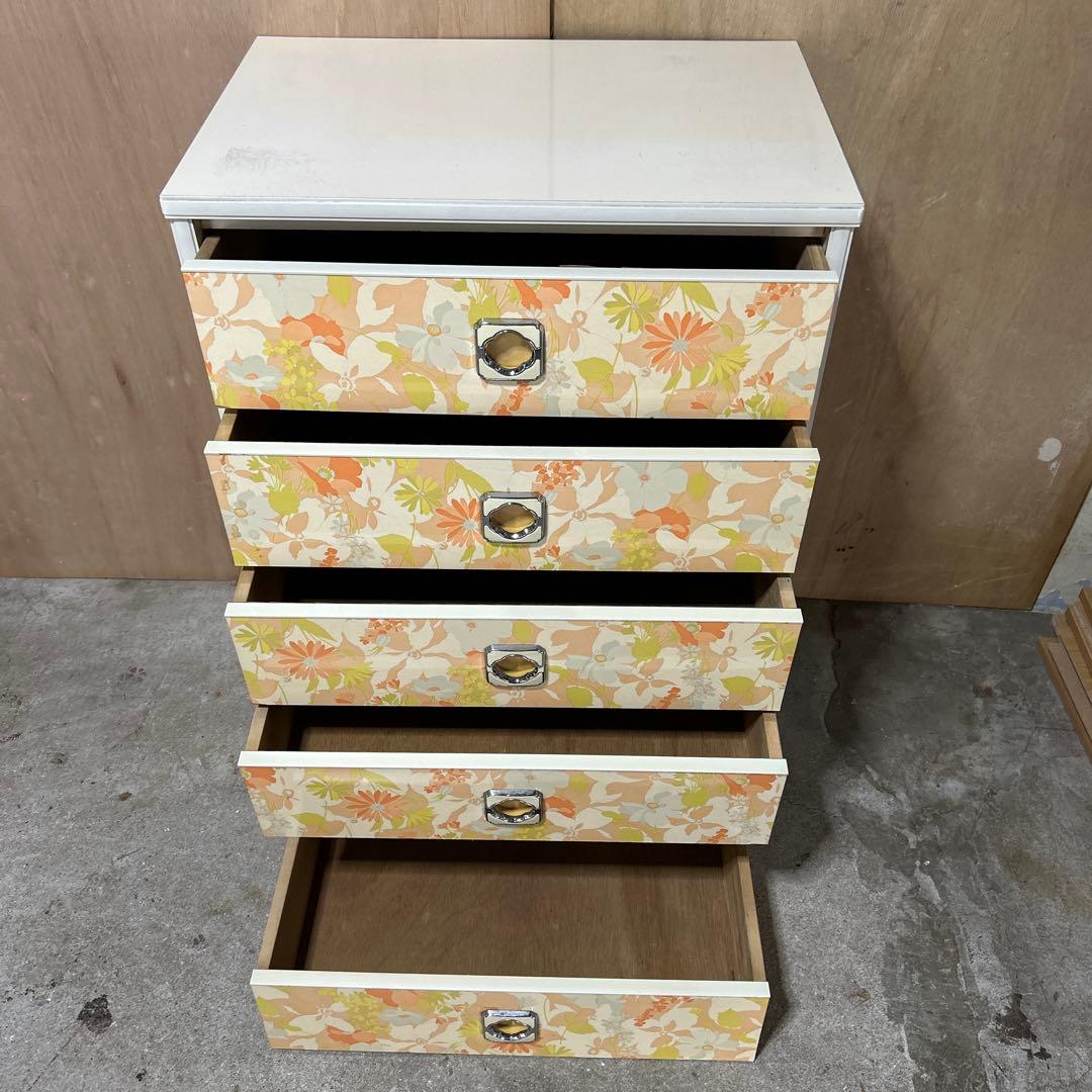 【昭和レトロ】　花柄チェスト　5段チェスト