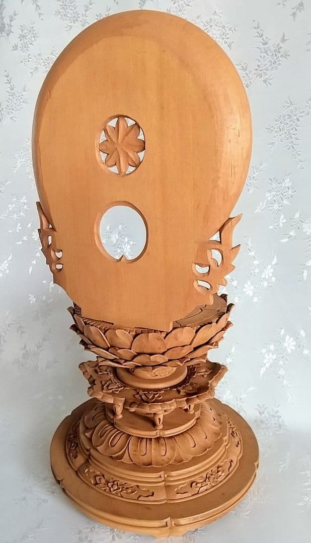 台座+光背 3.5寸坐像用#596 円台 円光 木彫 仏像付属品