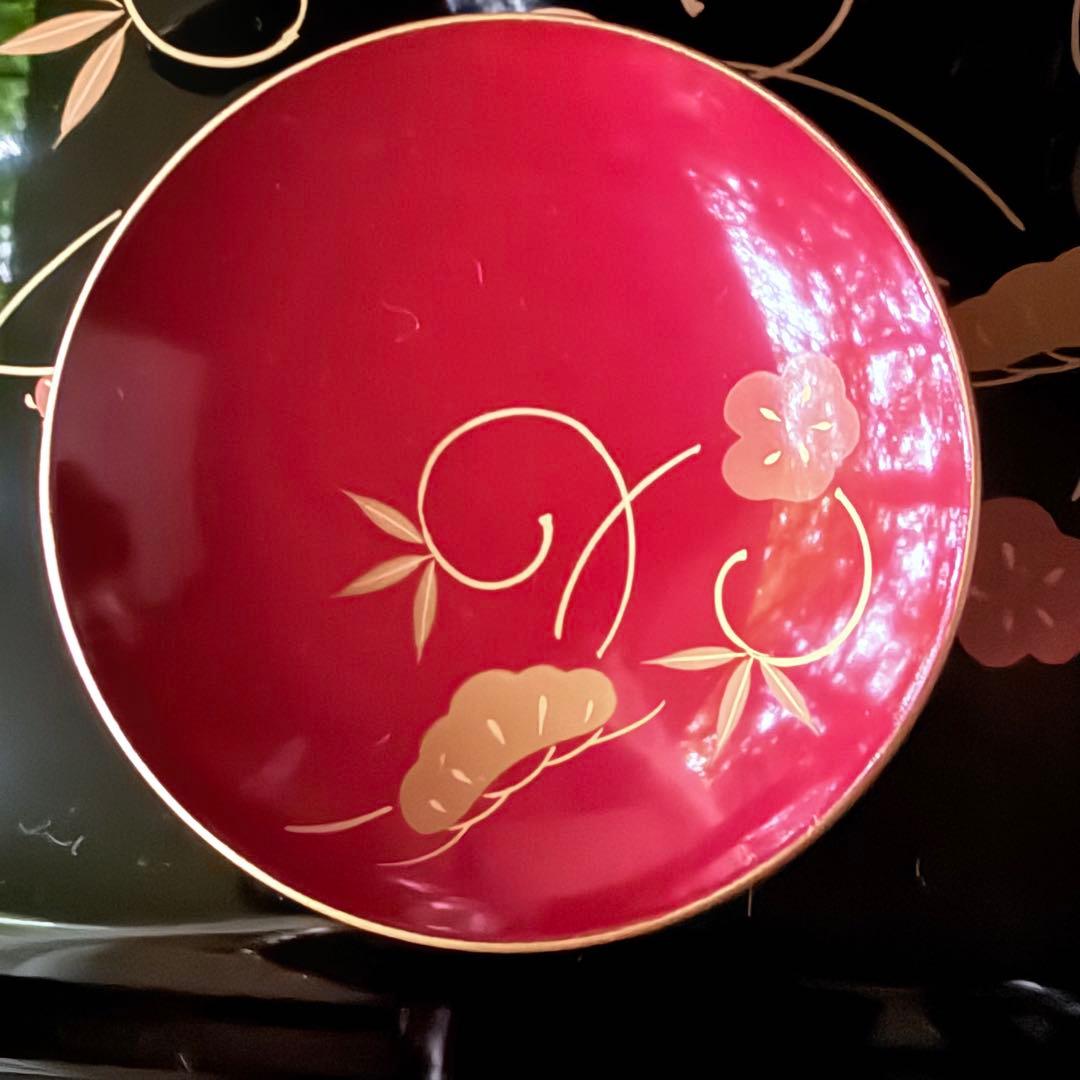 超限定1月21日20時迄‼️JAPAN天然木会津塗お屠蘇器蒔絵松竹梅四ッ揃杉箱入