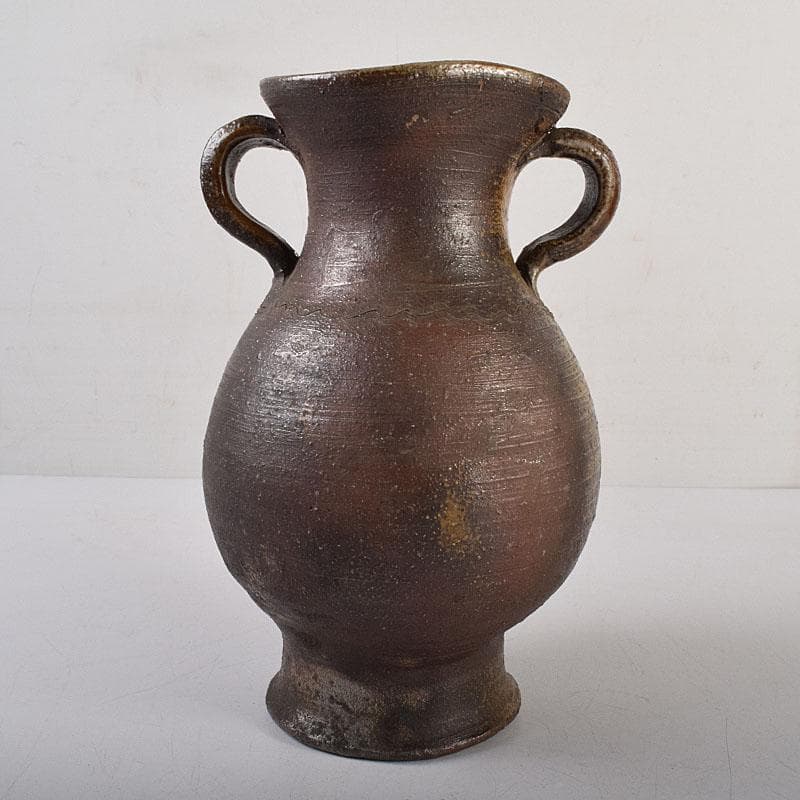 備前焼　人間国宝　金重陶陽作　耳付花入　共箱　M　R8532