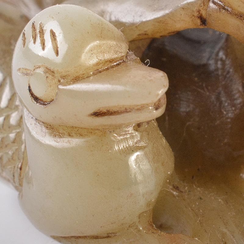 中国　玉石彫刻　親子鳥彫　根付　紙鎮　置物　C　7757E