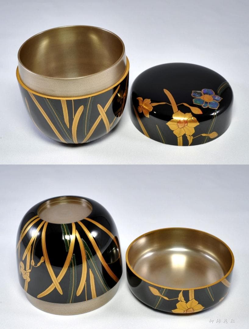 中村宗尹 水仙蒔絵 大棗 内銀溜 共箱 茶道具