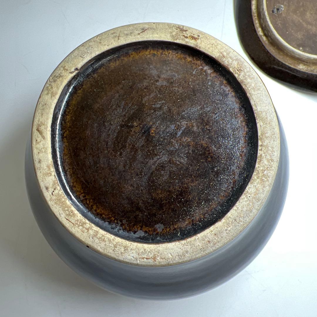 中国明末清朝時代　磁州窯黒釉水指　高さ、幅約15.5㎝　東Y8-0205①トヒサ