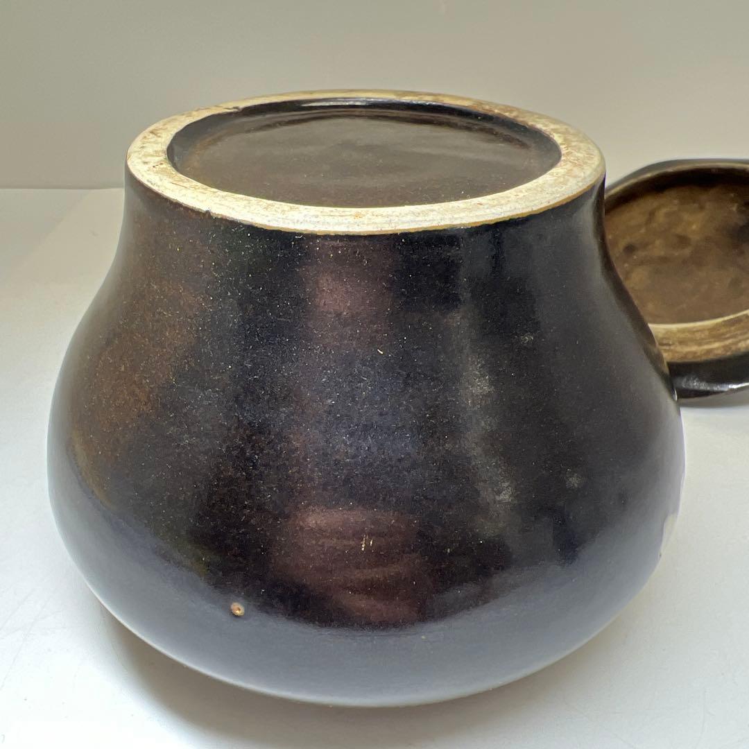中国明末清朝時代　磁州窯黒釉水指　高さ、幅約15.5㎝　東Y8-0205①トヒサ