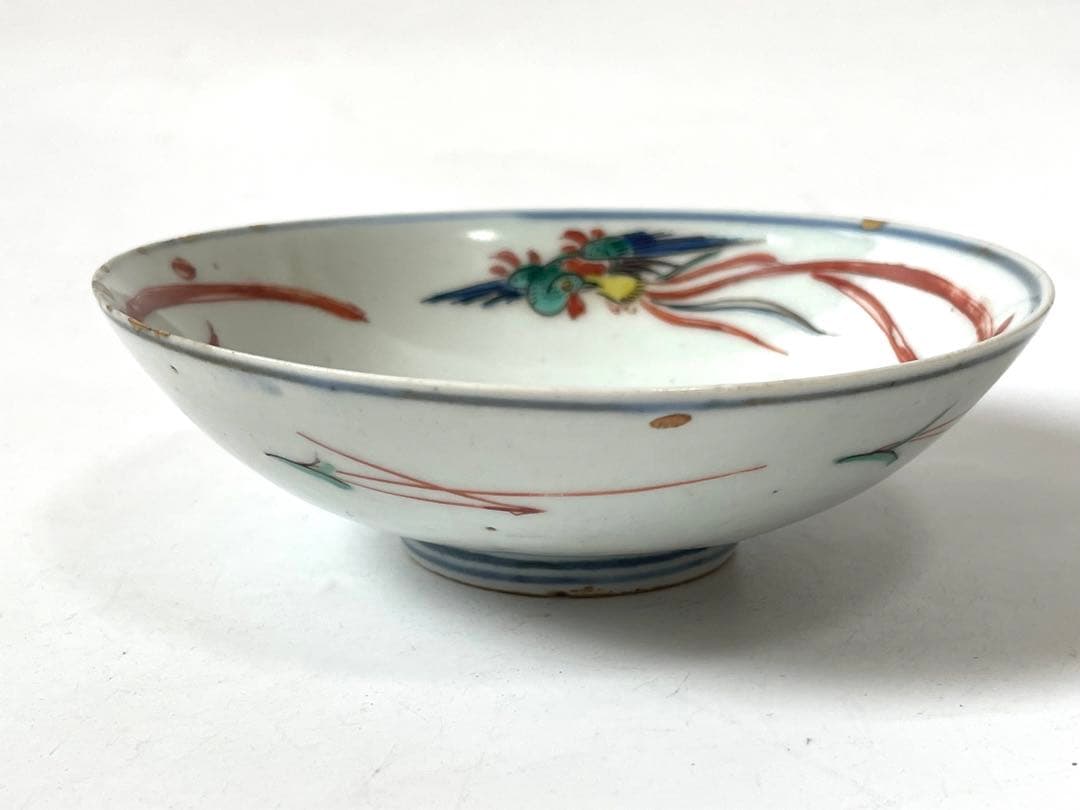 骨董　アンティーク　古九谷　色絵古九谷　鳳凰図　小碗　小皿　向付　金継ぎ　箱付き