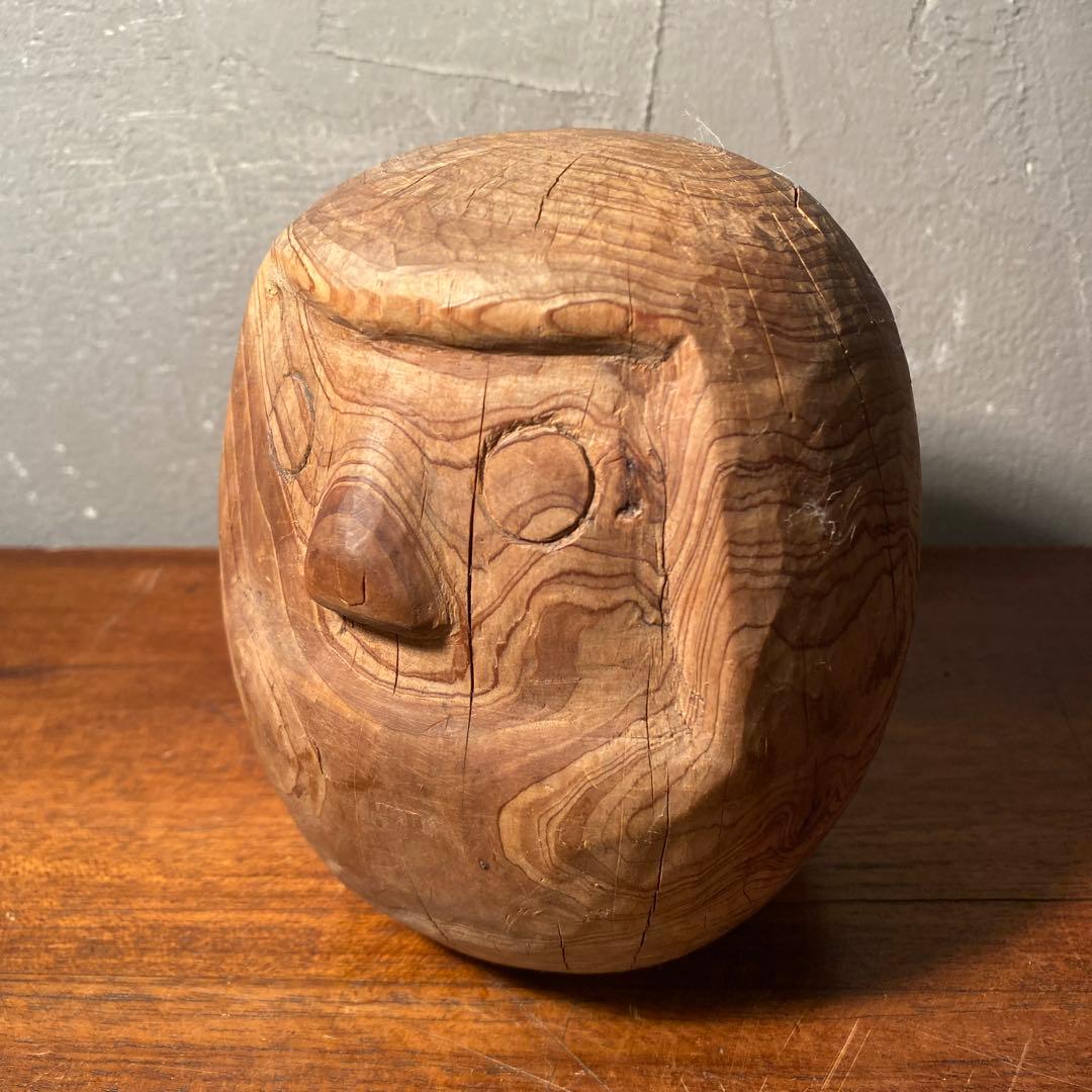 時代物 木彫り だるま木型 達磨 置物 骨董品 古道具 オブジェ アンティーク