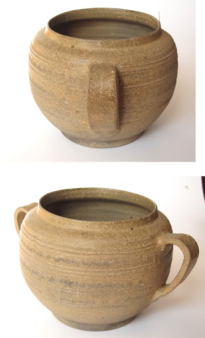 須恵器　水指　茶器　口径13cm、深さ12cm　蓋付き　箱付　茶道具　新羅土器