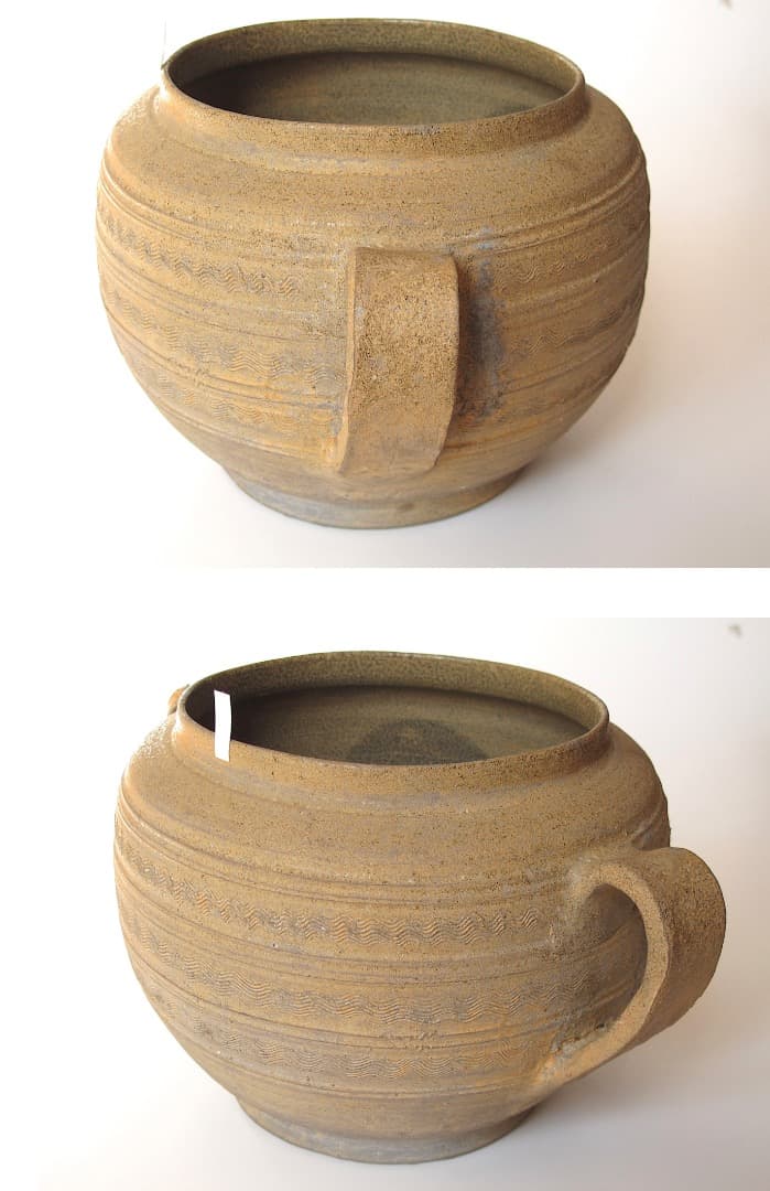 須恵器　水指　茶器　口径13cm、深さ12cm　蓋付き　箱付　茶道具　新羅土器