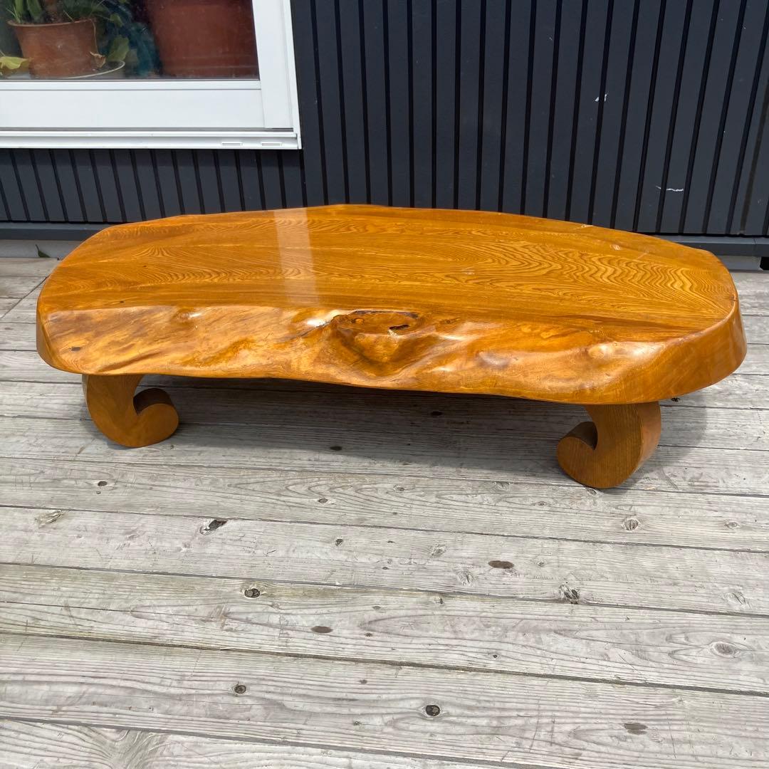 昭和レトロ 木製 天然木 欅材 一枚板 脚付き 座卓 センターテーブル 古家具