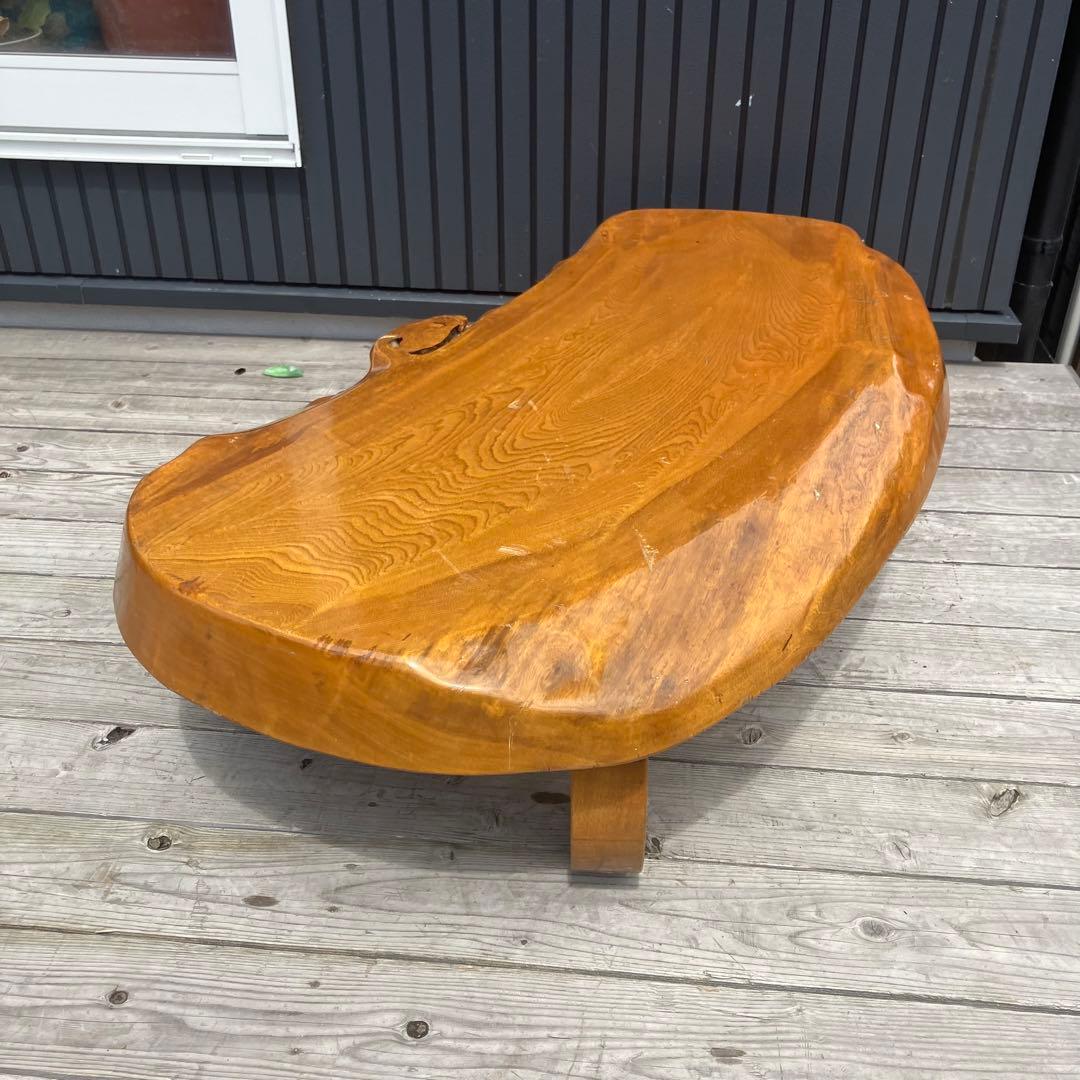 昭和レトロ 木製 天然木 欅材 一枚板 脚付き 座卓 センターテーブル 古家具