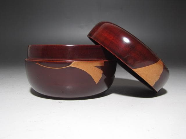 ☆　和田喜太郎　瑾斎　銀杏蒔絵　溜平棗　裏千家　十四代　淡々斎の花押☆y619