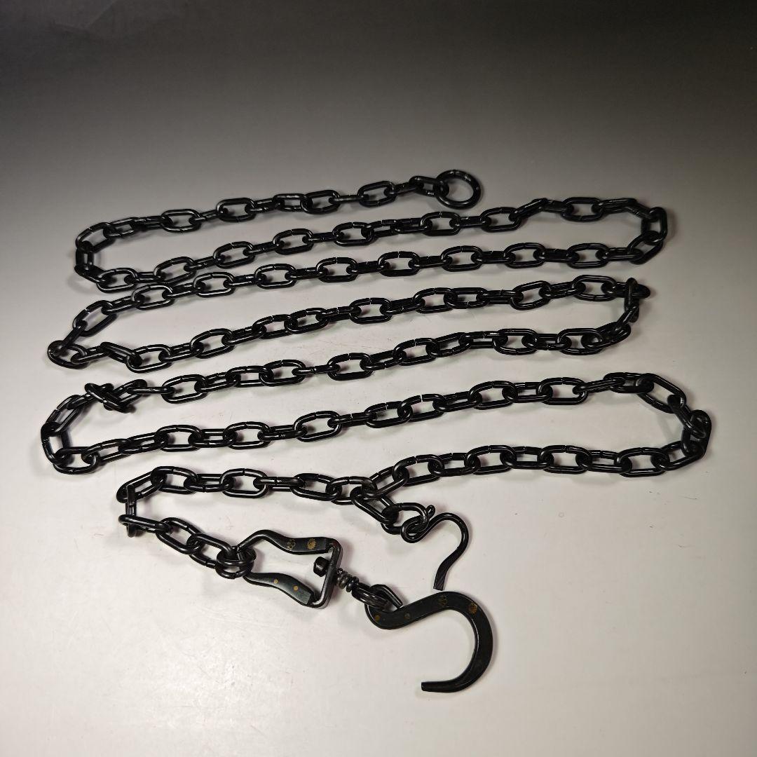 イ579 鐶鎖弦道具『金工師　木村清五郎』『銀象嵌入　吊釜道具一式　共箱』茶道具