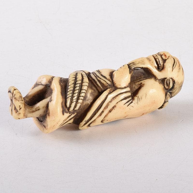 時代提げ物　獣骨製　翁　人物　根付　V　6915