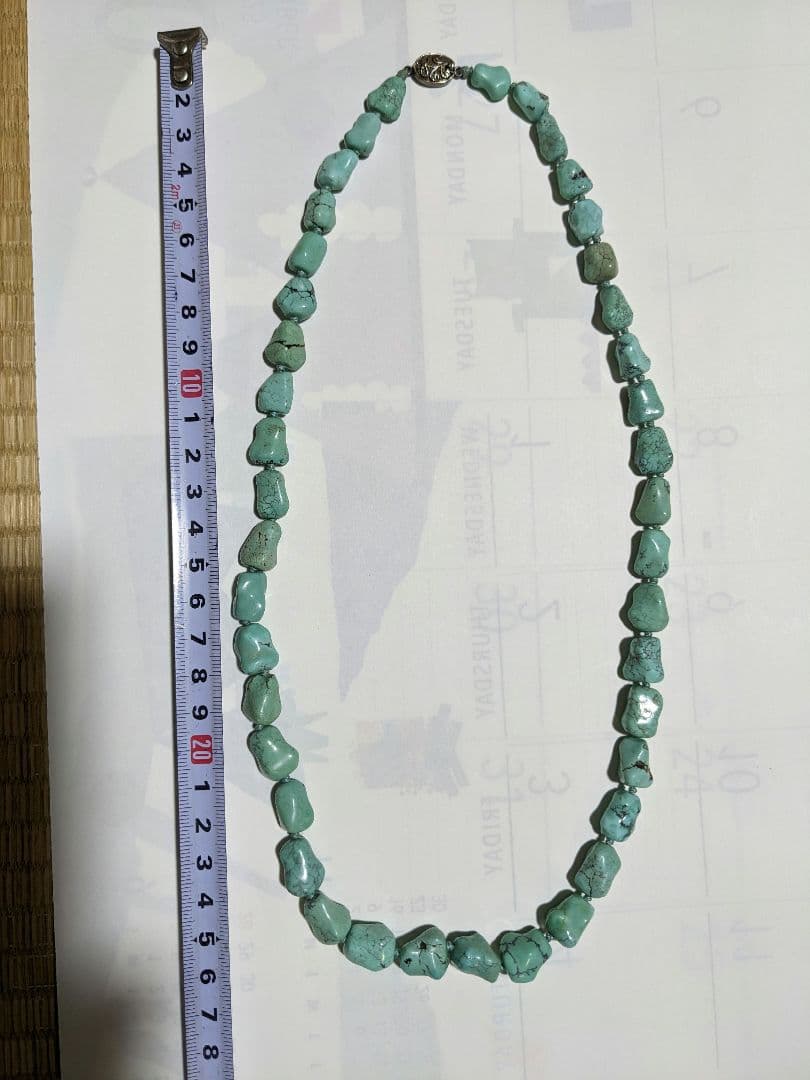 ♦年代物 ターコイズブルーネックレス S925 花形透かし留め具 スターリング