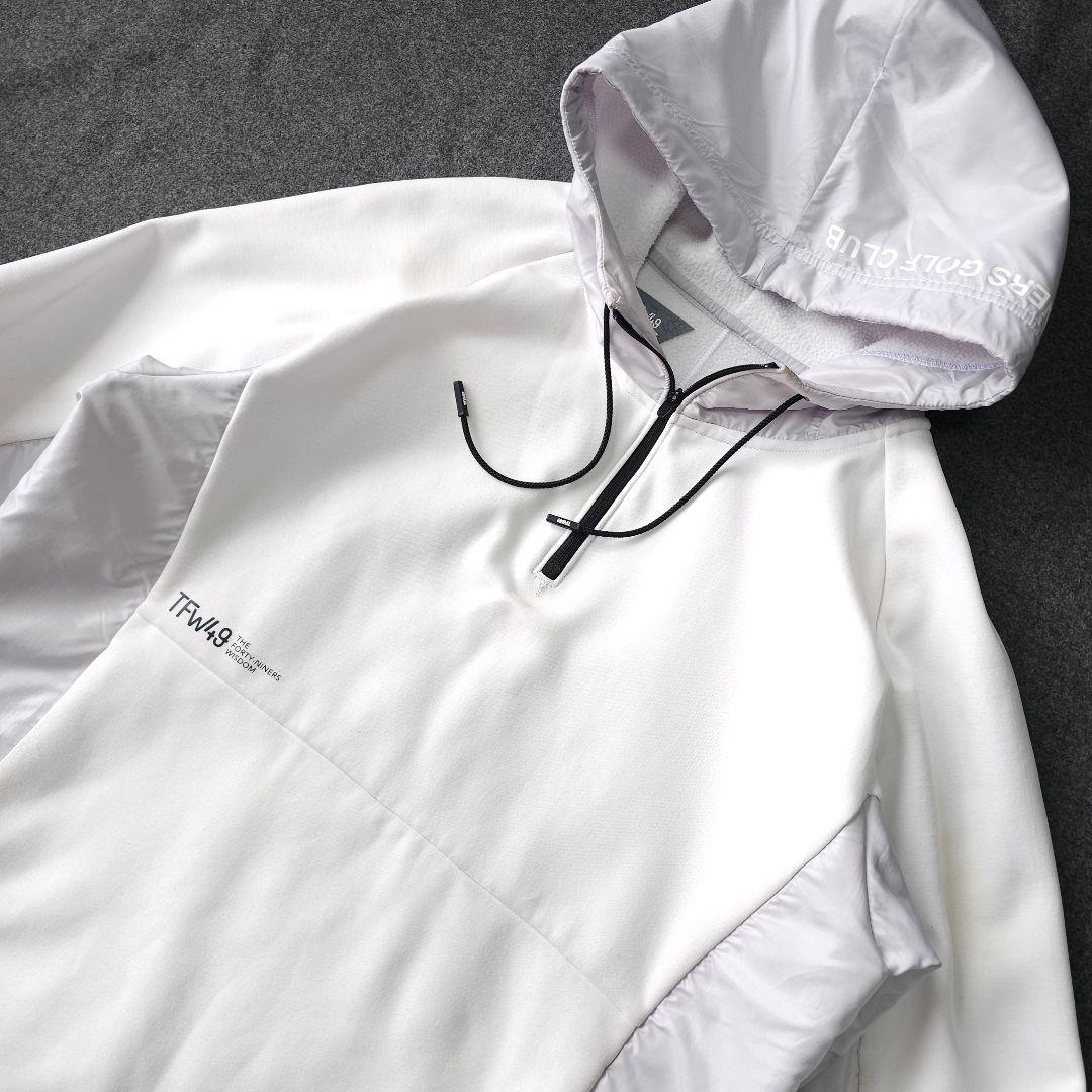 TFW49 異素材 ダンボールニット ハーフジッププルオーバーパーカー L 白
