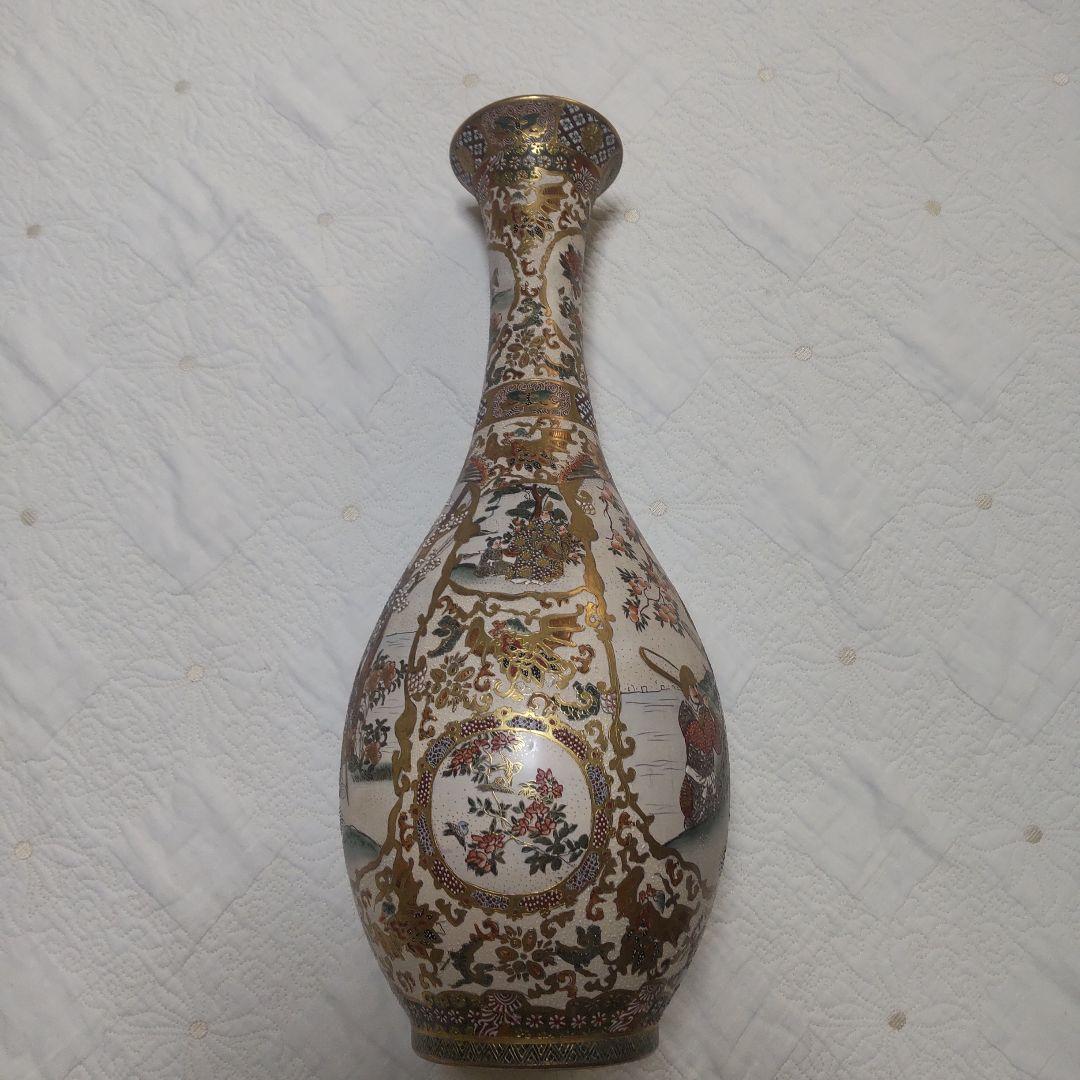金彩武士絵付陶器花瓶　薩摩焼風 花瓶 明治期風 高さ46cm 伝統工芸