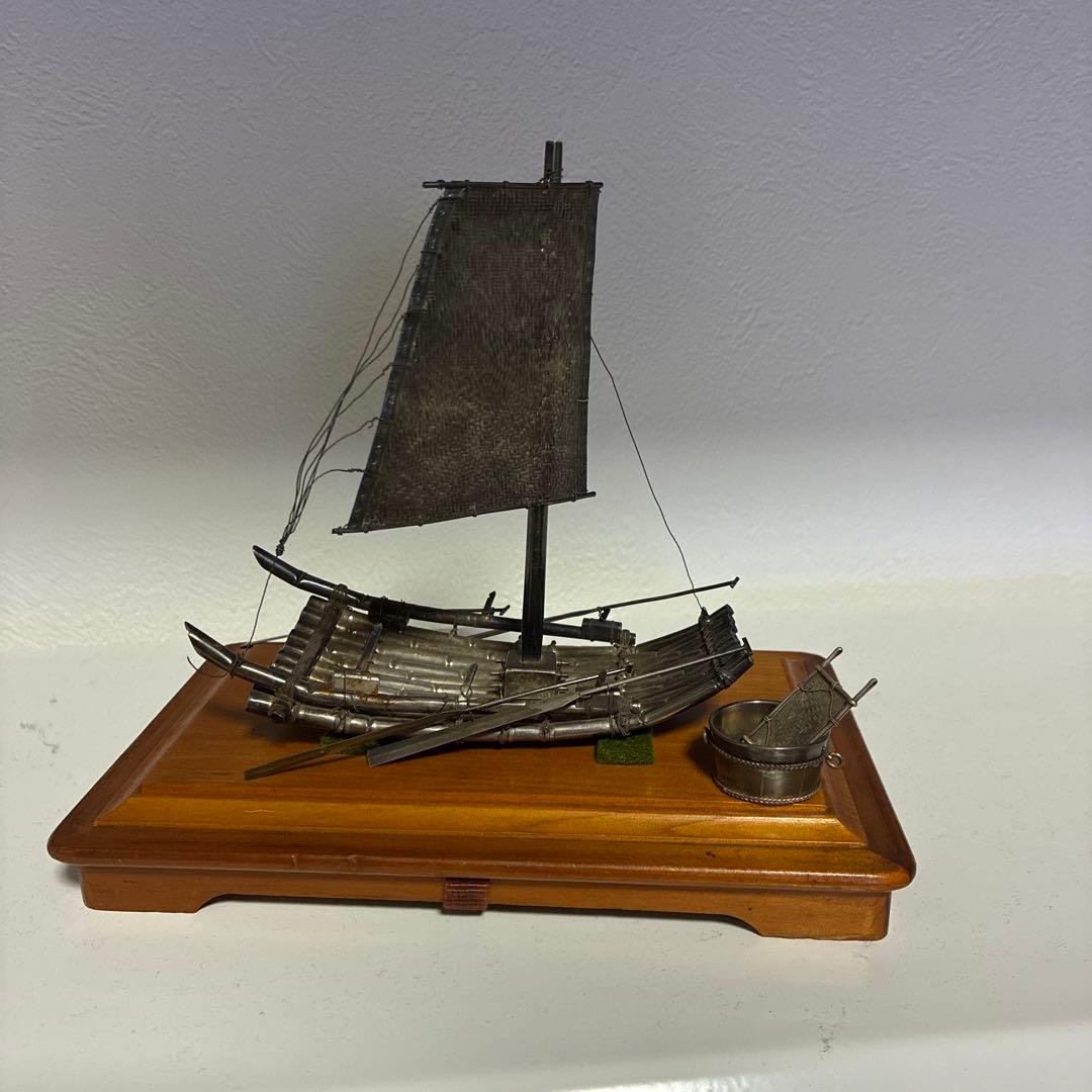金属製帆船模型 木製台座付き