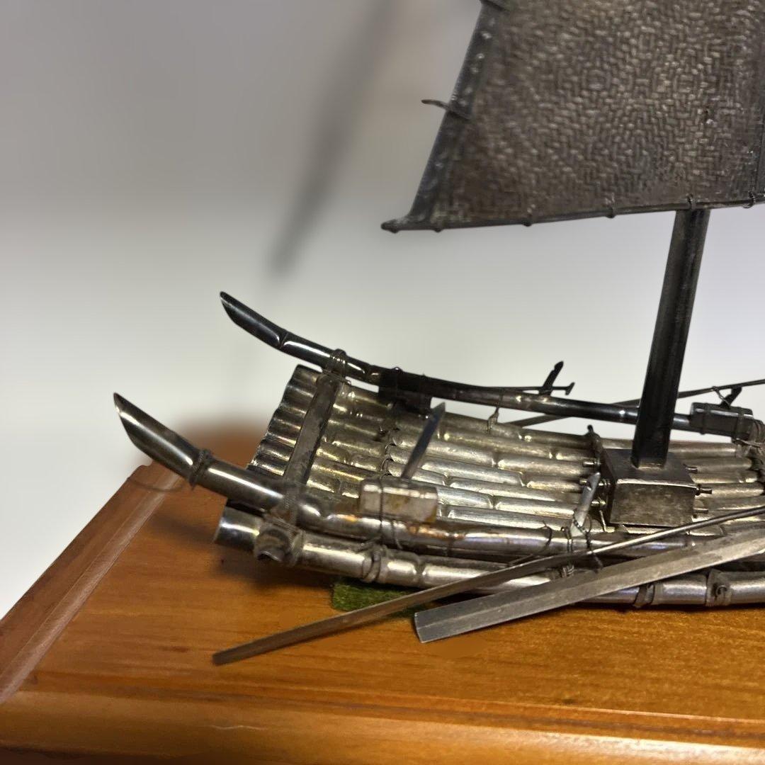 金属製帆船模型 木製台座付き