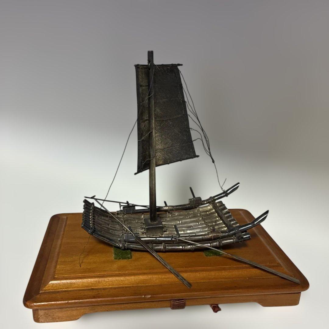 金属製帆船模型 木製台座付き