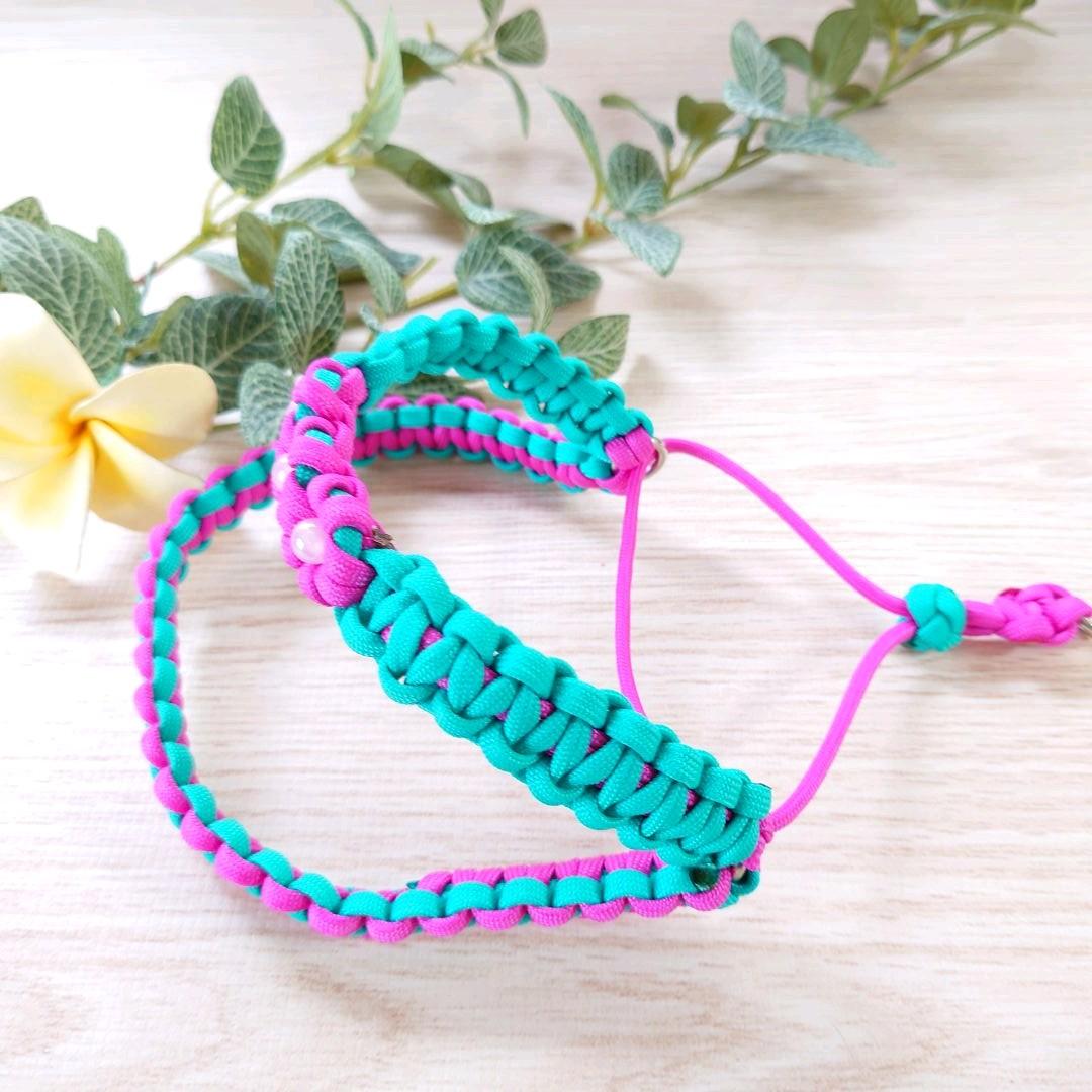 【完成品】パラコード　ハーネス　ピンクフラワー３個　№075