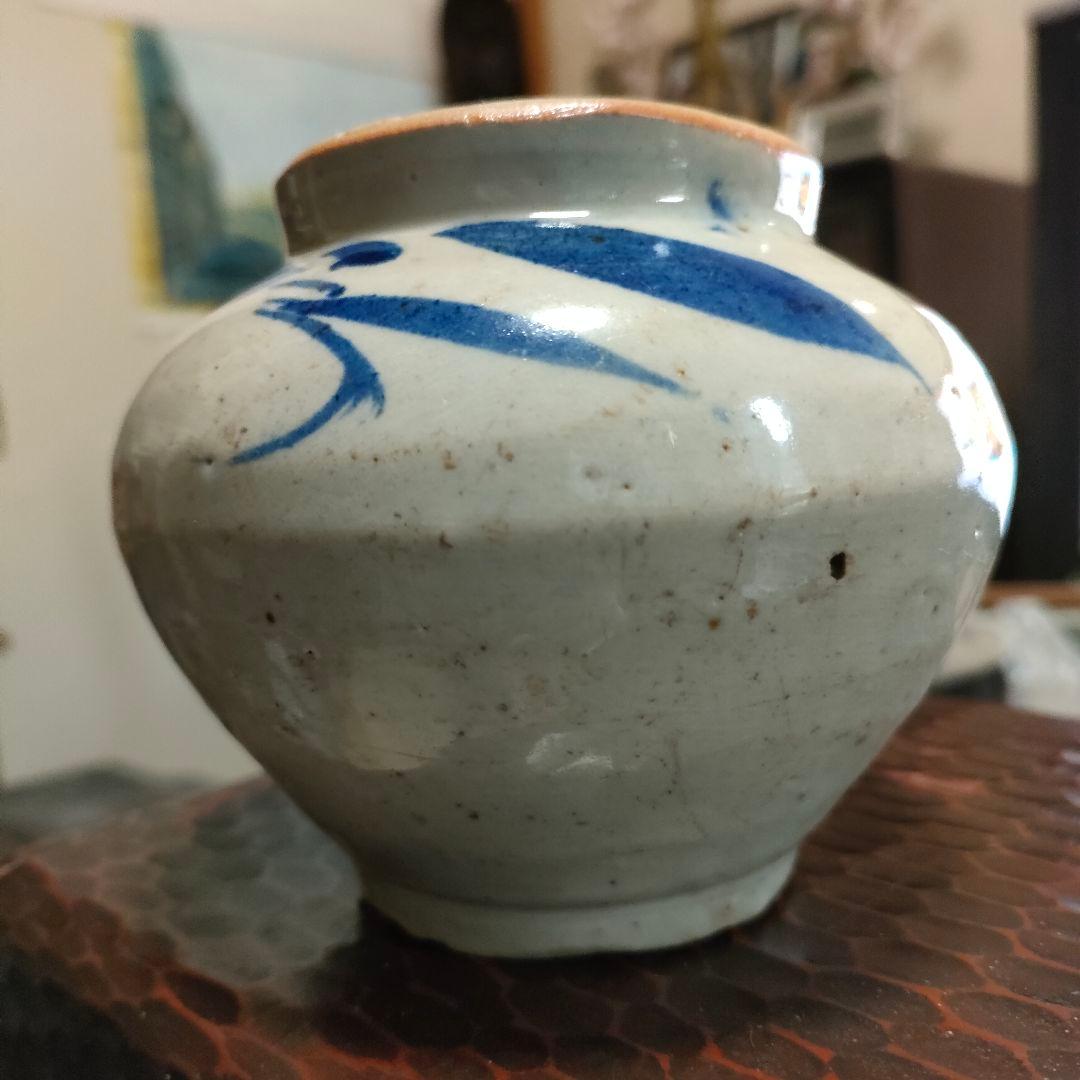 李朝　小壺　染付　朝鮮美術　時代物　骨董アンティーク