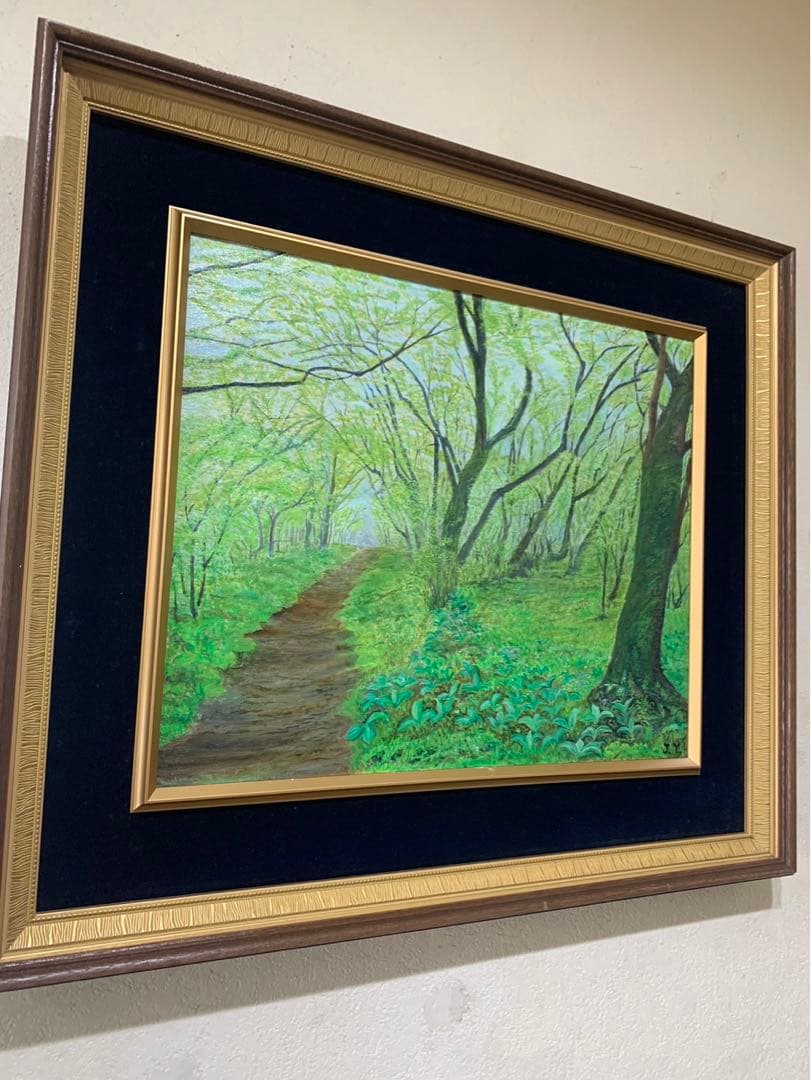 絵画　額装　油彩肉筆画　J.Y『森林』F8