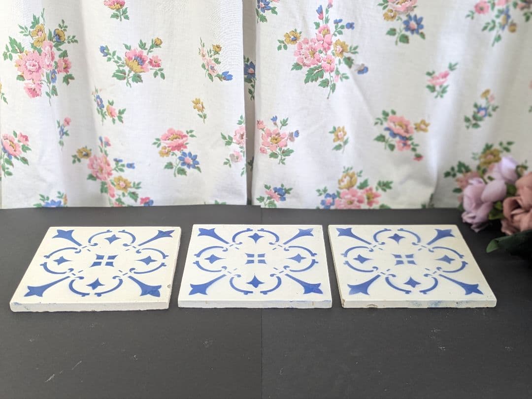 イギリス アンティーク ブルー&ホワイト タイル 6枚セット