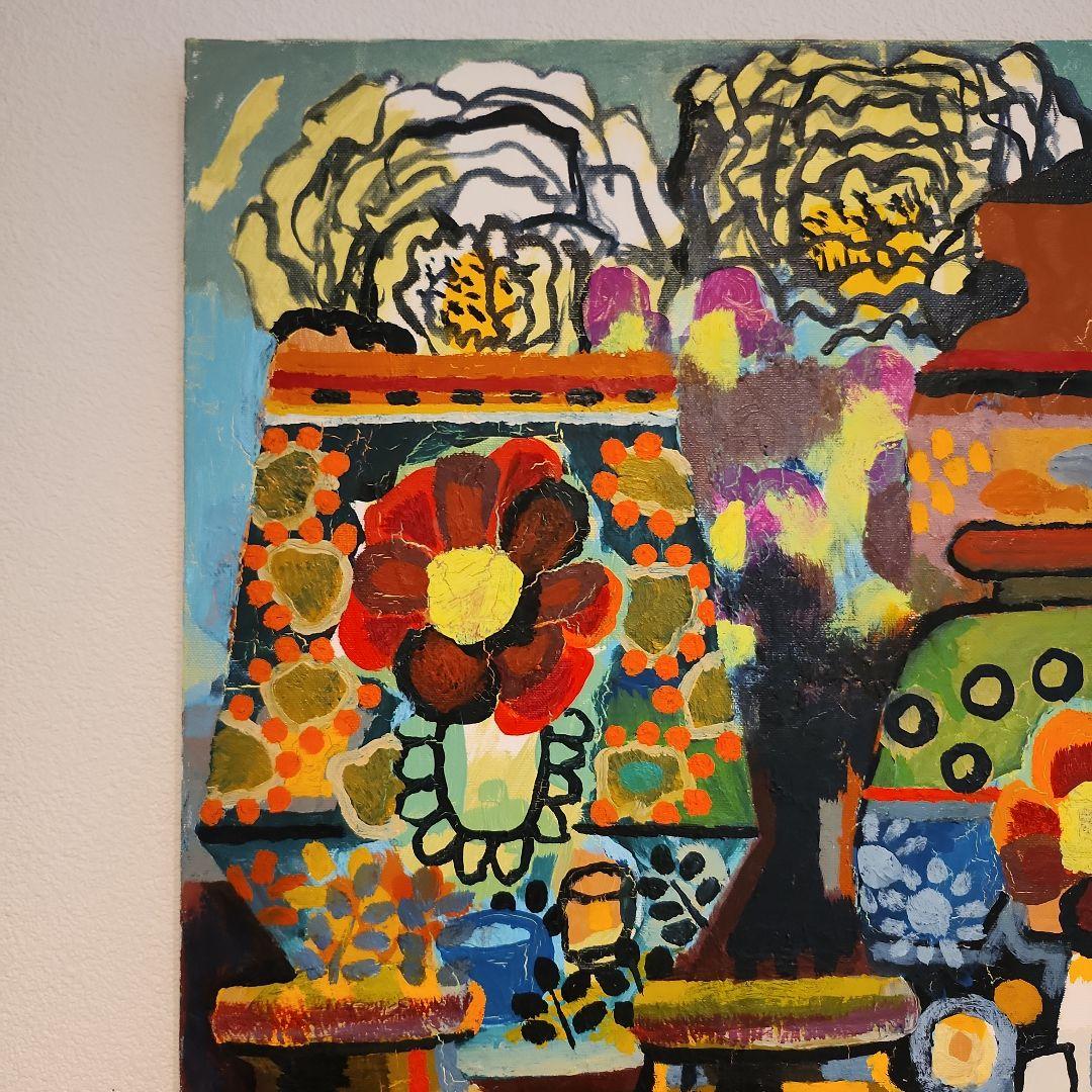 田渕眞兒　油絵　油彩　抽象画シリーズ　No.10-　花と壺