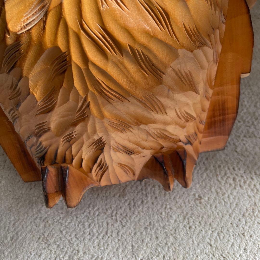 木彫り 名品フクロウ 美品希少 木彫民藝彫刻品。24