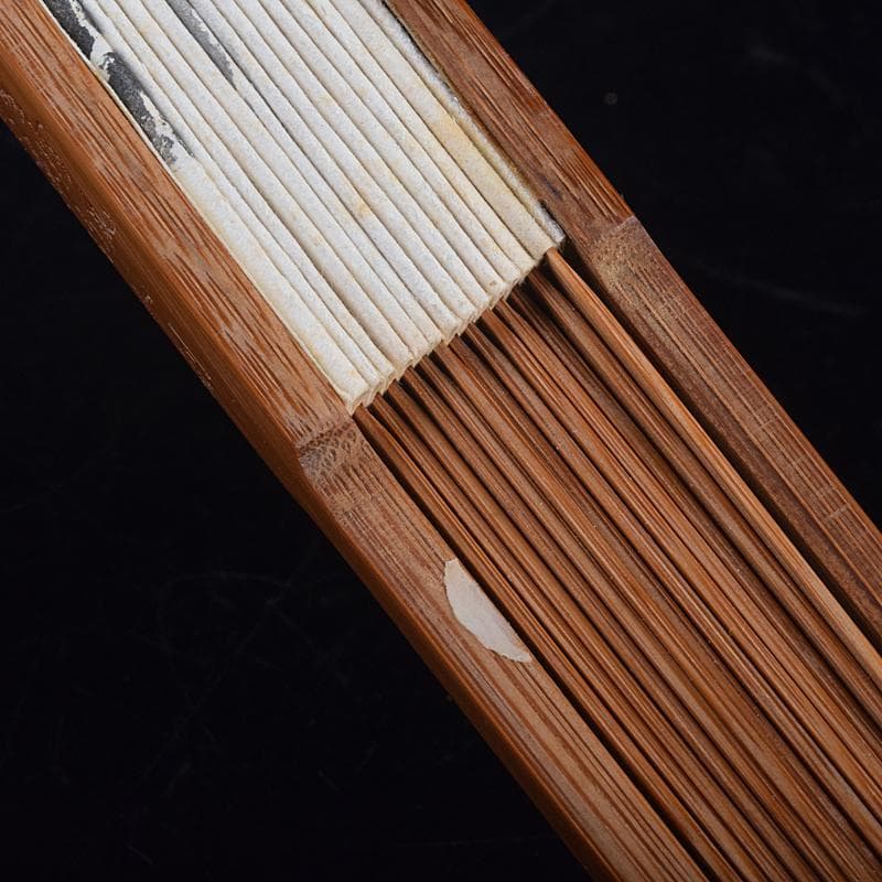 中国　雲溪竹人刻親骨　水墨画　漢詩花図　扇子　M　R8853