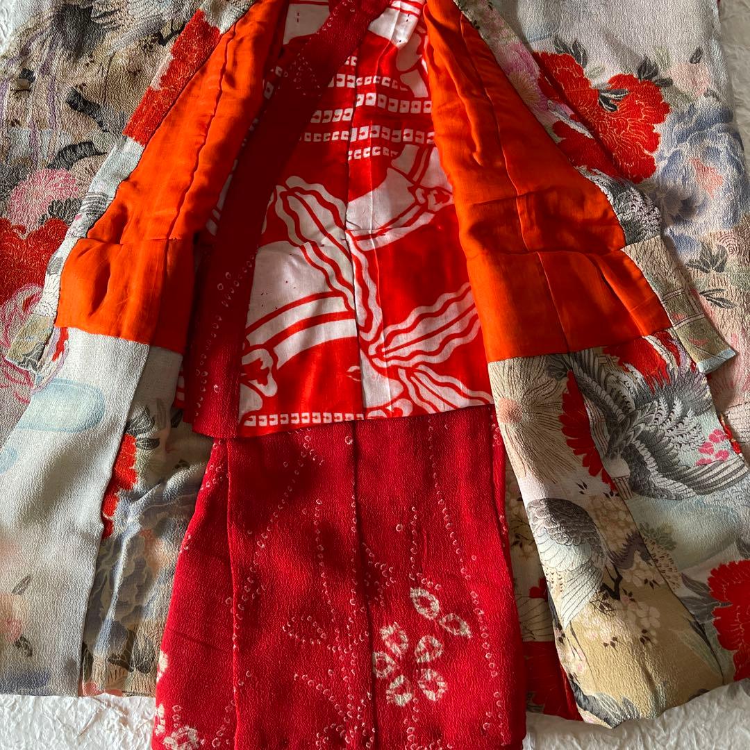 古布　江戸縮緬　人形の着物　15号　二枚仕立て　希少　打掛？　2612503