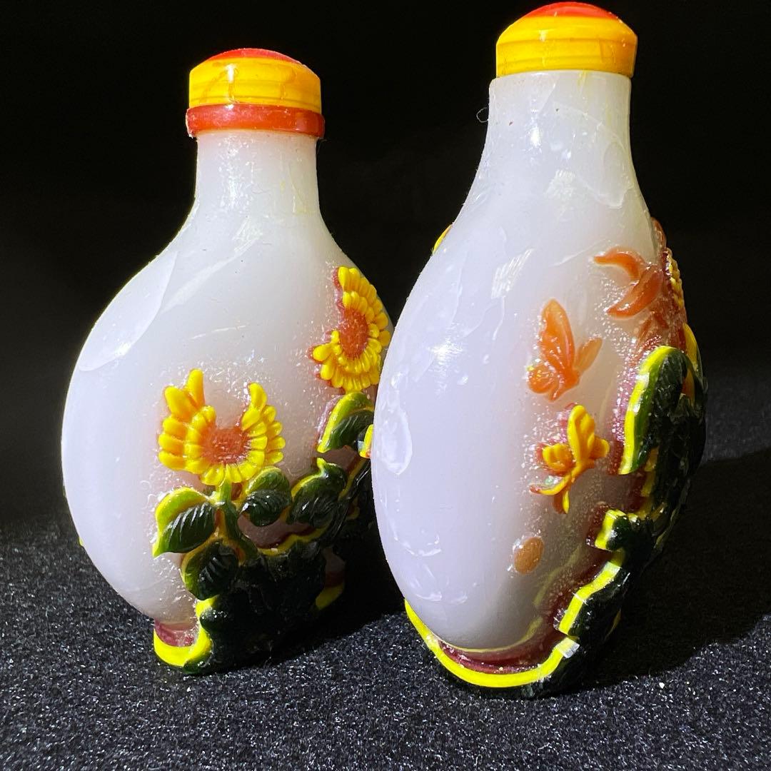 中国古玩　乾隆ガラス鼻煙香　木箱付　高さ約7㎝　東Y8-0122☆2F