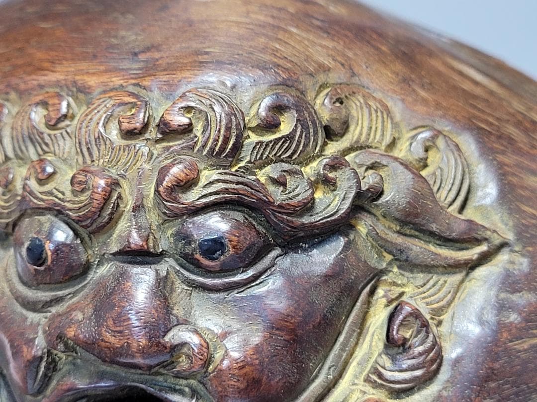 天然木造 神獣型 香炉 明清時代 幅約24.1cm